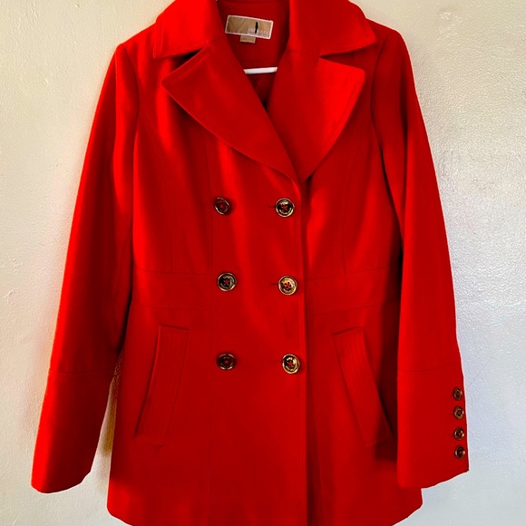 Michael Kors Jackets & Blazers - Michael Kors Double-Breasted Wool-Blend Peacoat, Size 4, Orange-Mandarin…